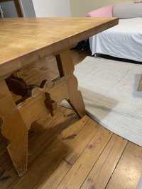 Zabytkowy drewniany stół Cepelia bardzo stabilny i ciężki