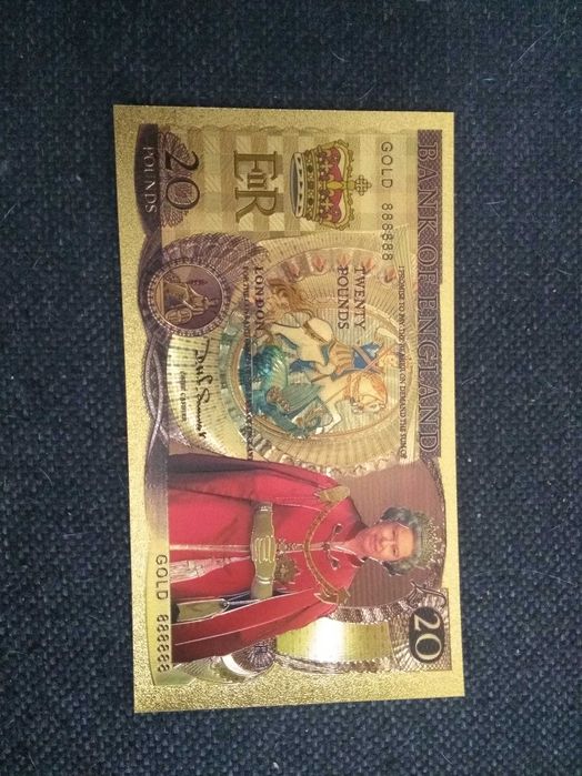 Banknot kolekcjonerski pozłacany - 20 funtów Elżbieta II