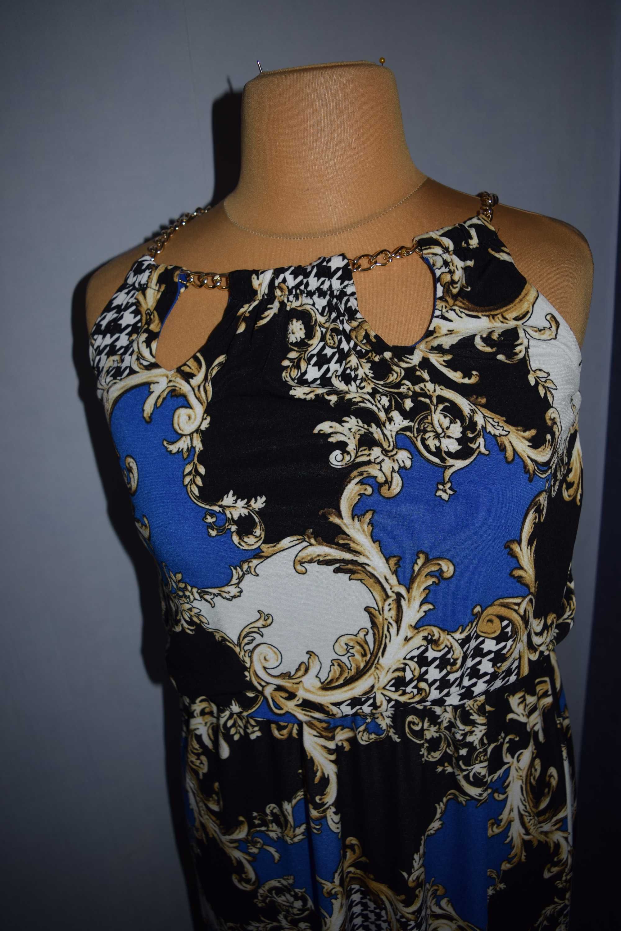 Bonprix Piękna sukienka długa ze złotymi ramiączkami_42