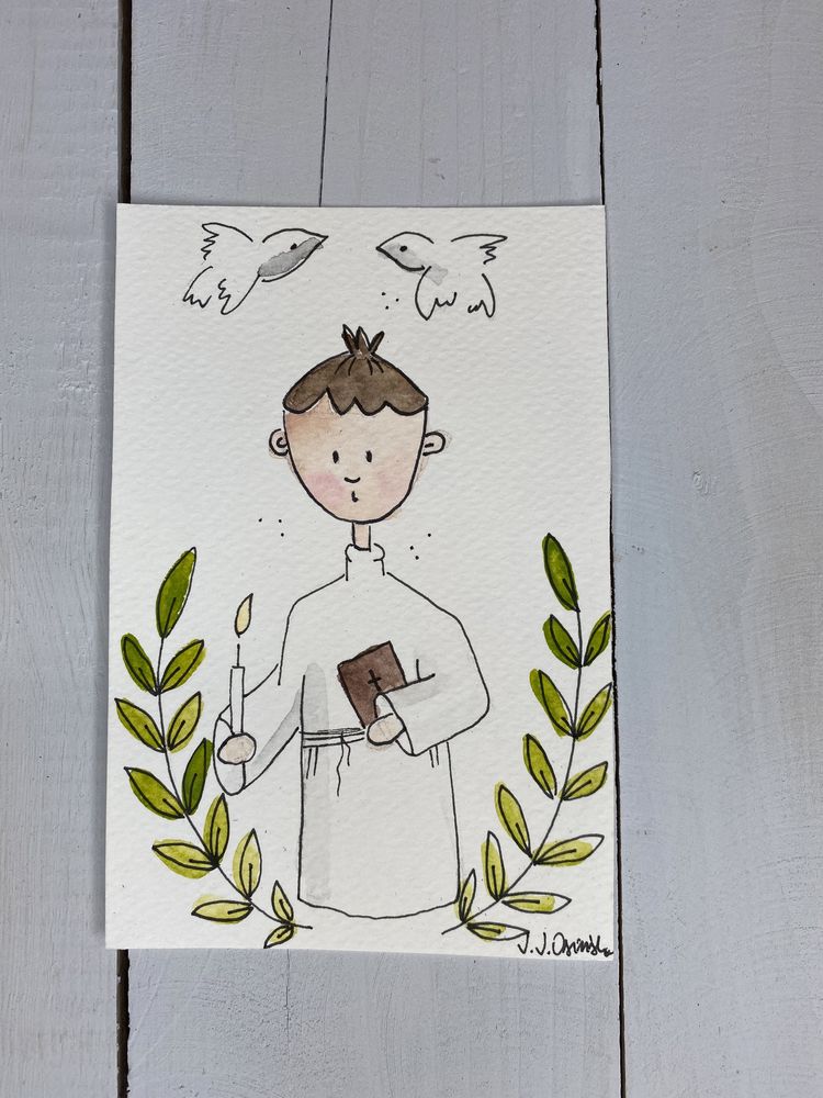 Kartka okolicznościowa pamiątka pierwszej komunii świętej chłopiec
