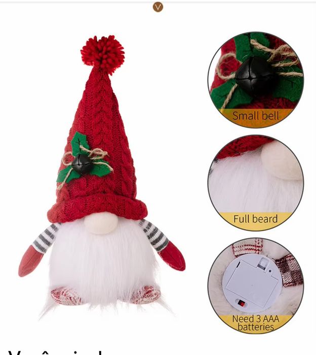 Decoração Natal : Gnome com luz - Novo!