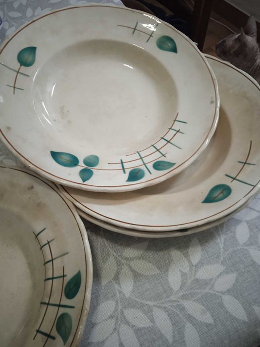 Pratos Antigos com folhas verdes