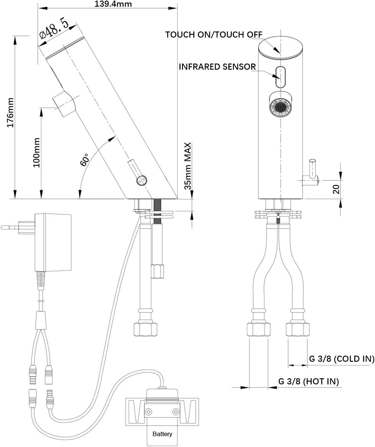 NOVA! Misturador torneira de lavatório com infravermelhos eletrónico