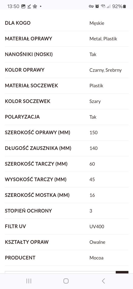 Okulary Przeciwsłoneczne Mocoa s0070-02 uv 400 orygonal