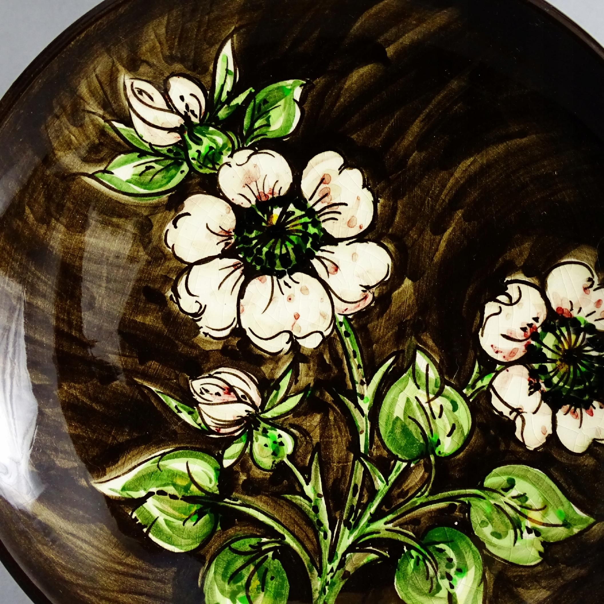 vintage piękny malowany talerz naścienny kwiaty