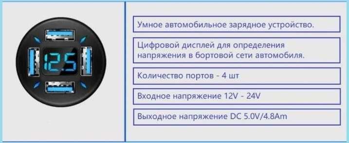 Зарядний пристрій для телефону в авто з дисплеєм для бортової мережі