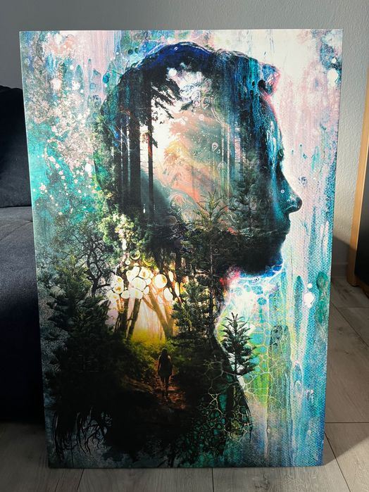 Obraz na płótnie 60x90 – Leśna droga i     męski profil natura,