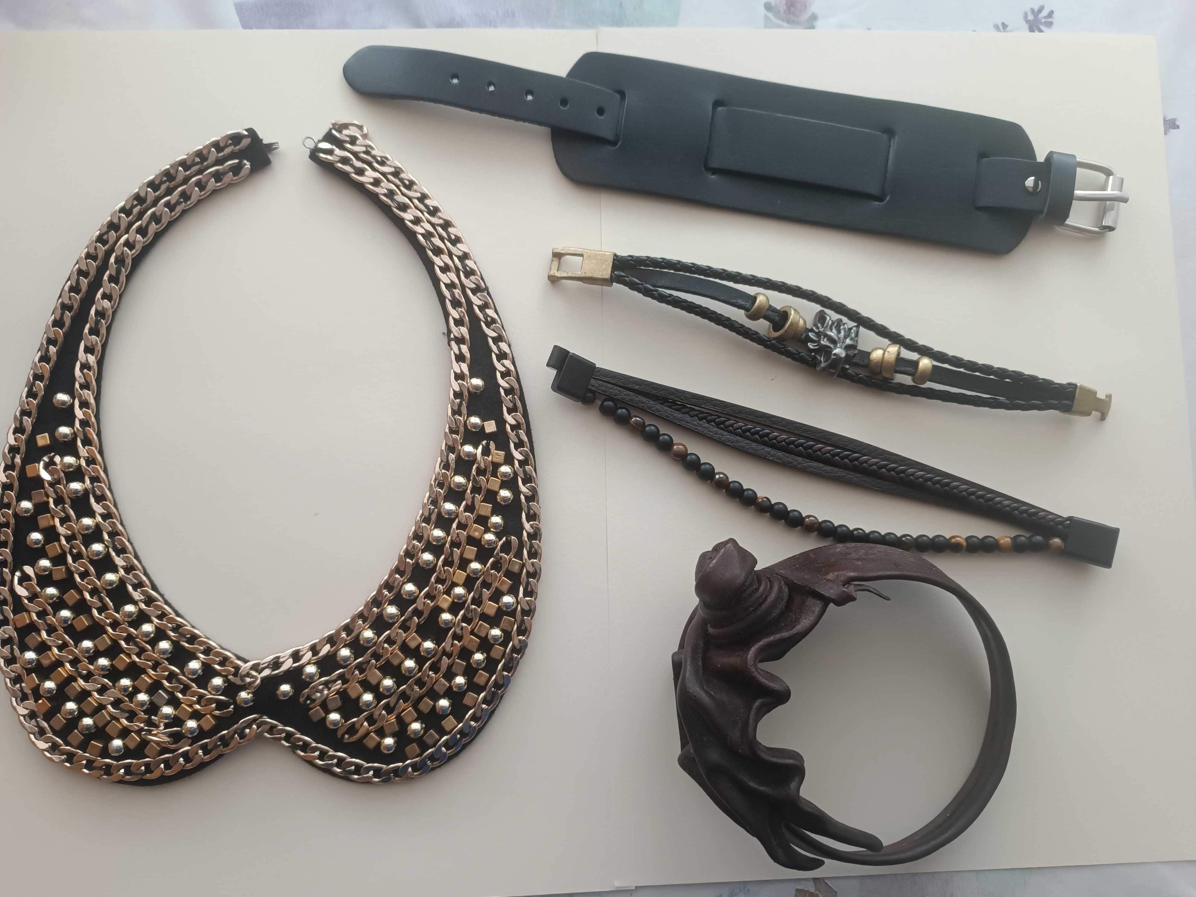 Bransoleta z klamerką skóra czarna punk vintage bibeloty