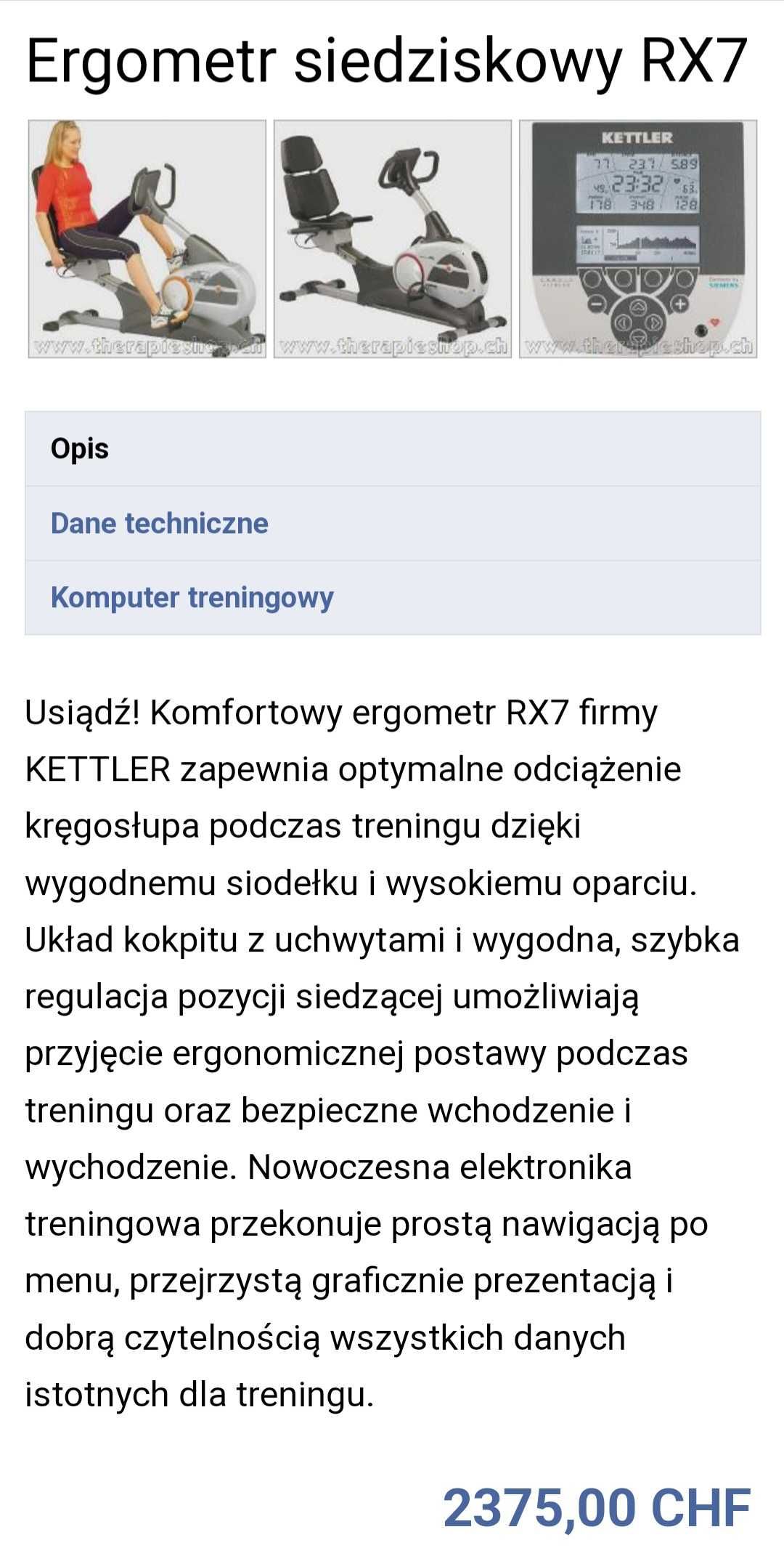Rower elektromagnetyczny Kettler RX7.Profesjanalny