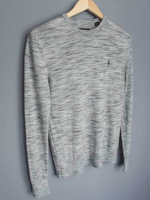 Allsaints, 100% wełna merino, longsleeve, jasnoszary, rozmiar S/M.