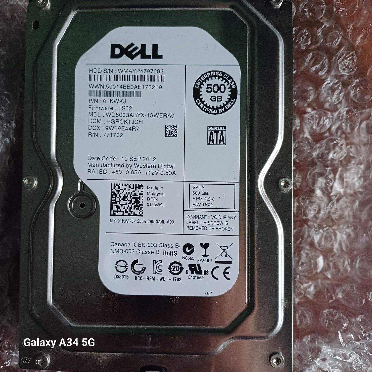 Диск жесткий dell wd5003abyx 500gb sata ii 3,5"