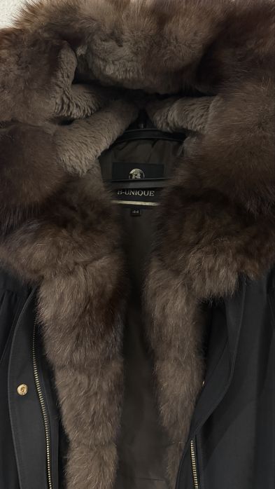 Парка жіноча чорна коричнева пісець кролик