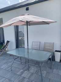 Stół ogrodowy + krzesła i parasol