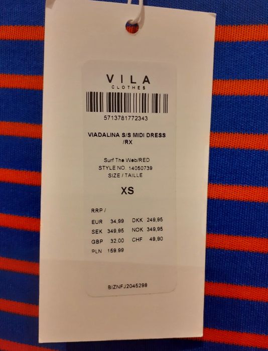 Sukienka Vila XS / S paski Nowa