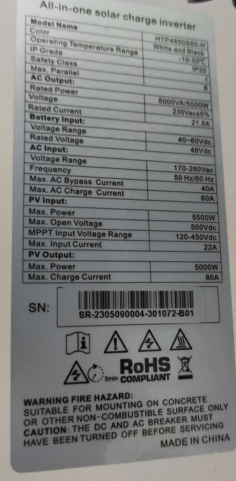 Zestaw rackowy inverter 5kW off grid z magazynem 5kWh