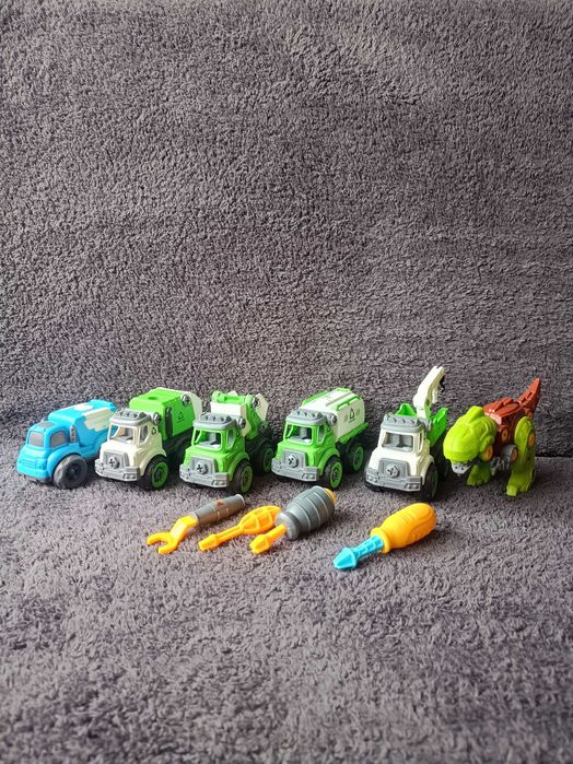 Zestaw autek i dinozaura do skręcania DIY Sanitation Assembled