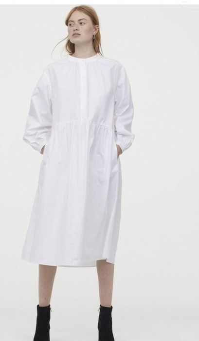 Біла сукня максі-міді h&m з кишенями оверсайз.