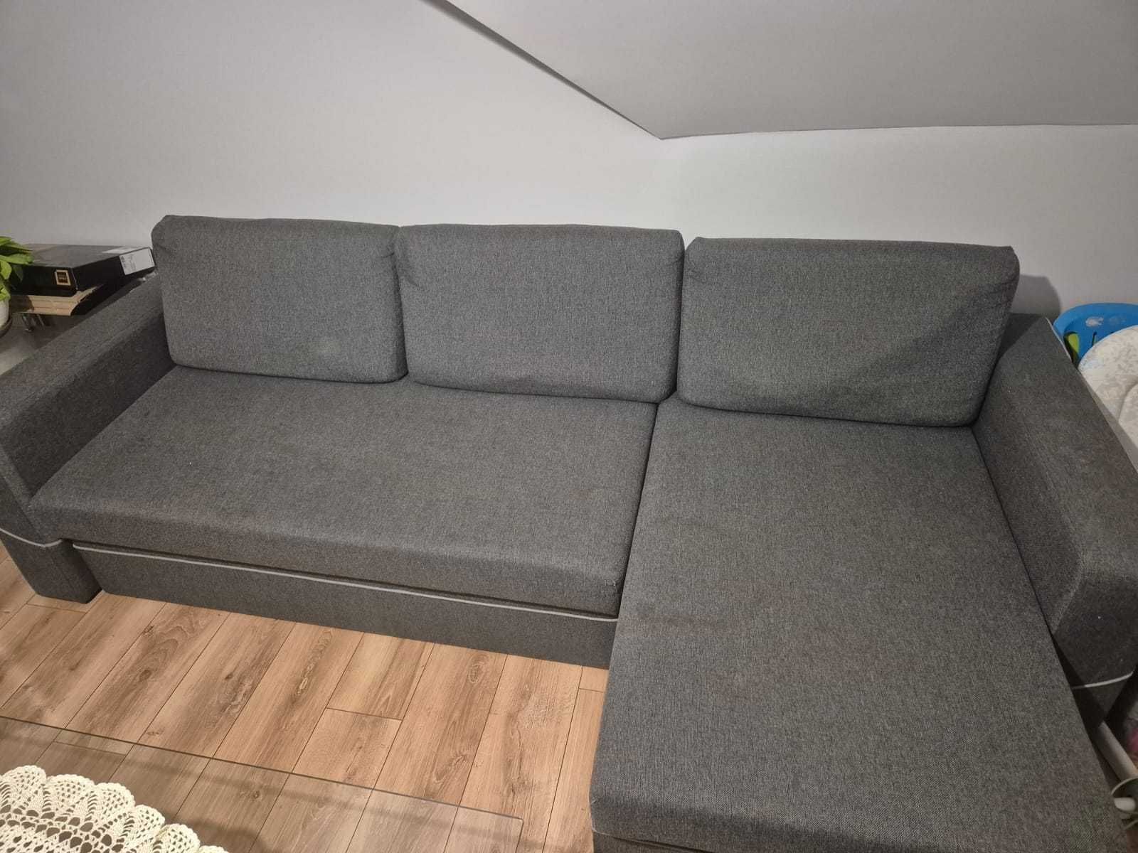 Narożnik szary materiałowy z funkcja spania