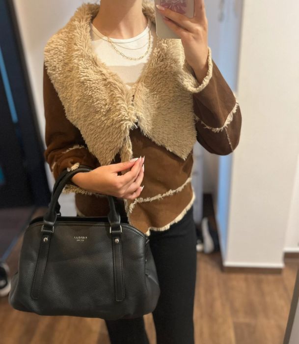 Kurtka kożuszek S/M brązowa z futerkiem vintage