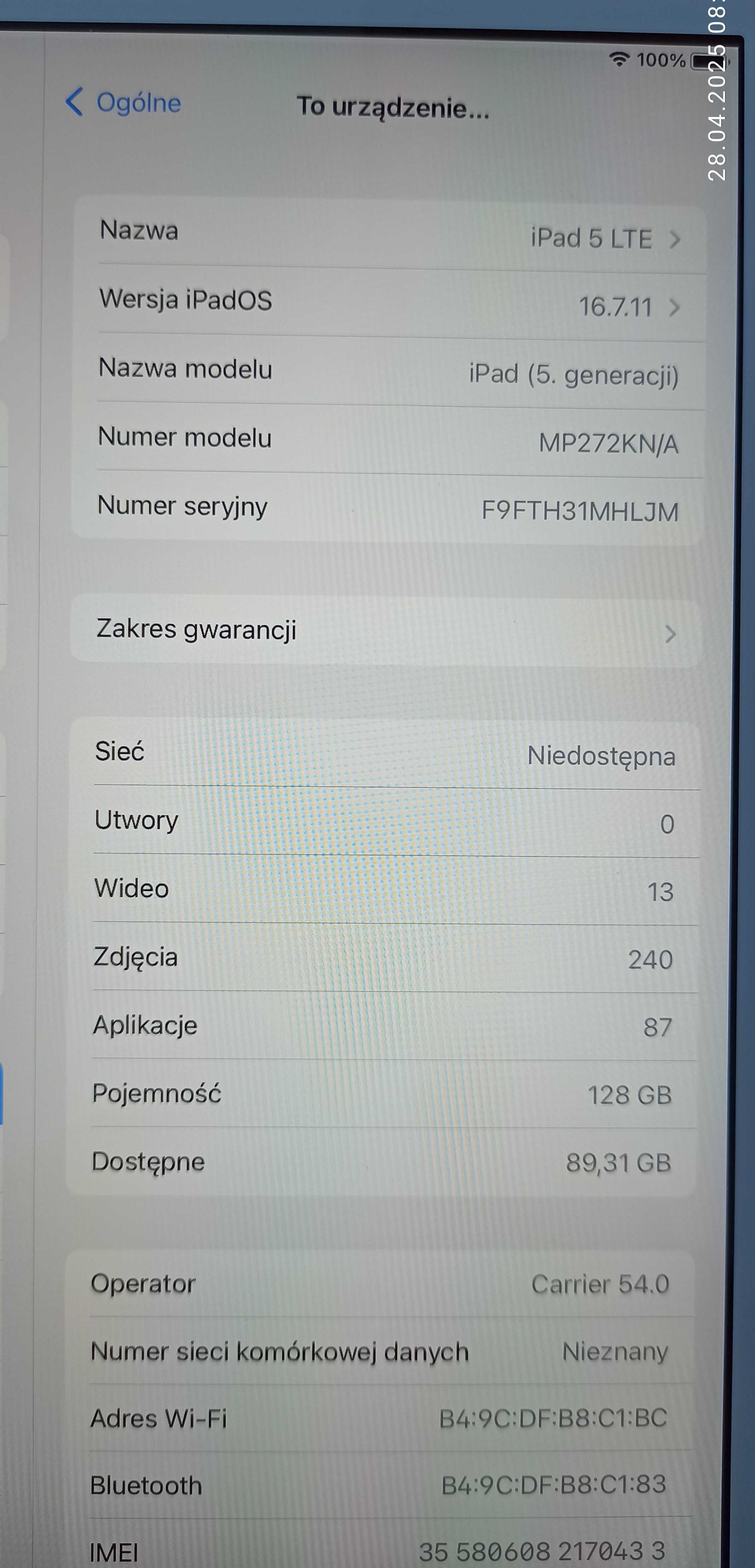 iPad 5 Wi-Fi + Cellular 4G/LTE stan perfekcyjny - Jak Nowy !!!