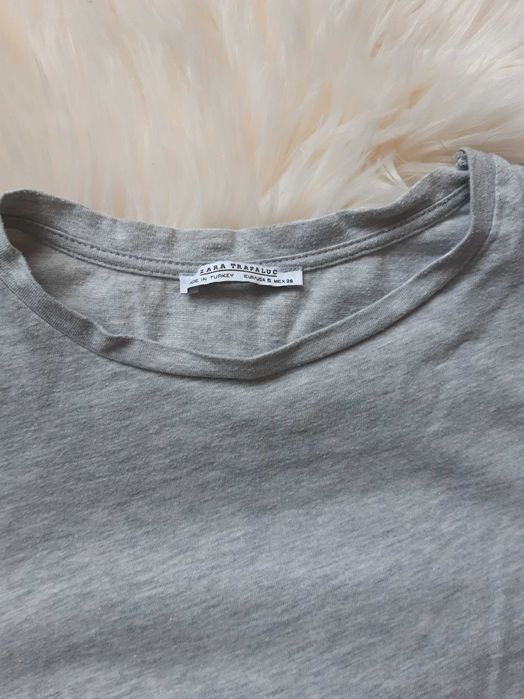 szary T-shirt koszulka z krótkim rękawem wykończona siateczką ZARA S