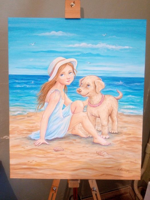 картина "Девочка с собакой"
