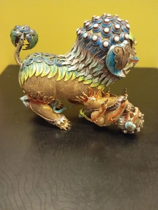 Par de Cachorros Foo em Prata  Detalhados e Raros (255 g)