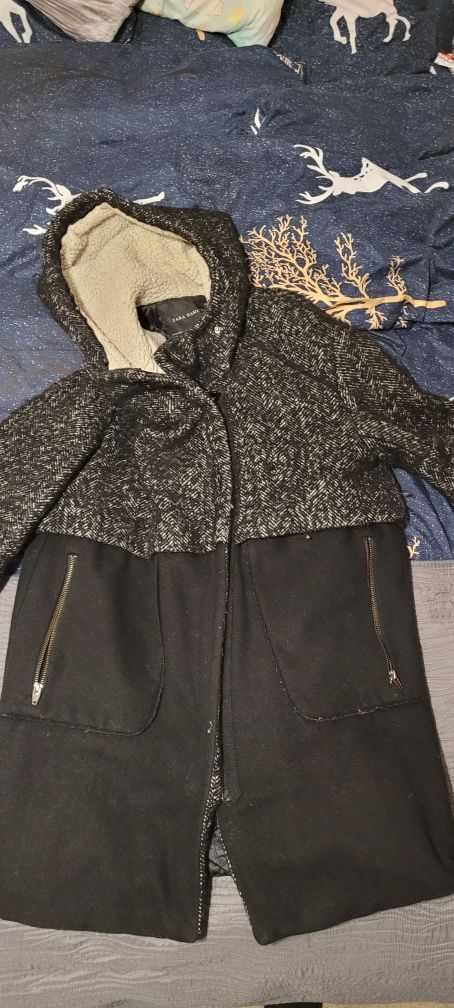 Super cieply plaszcz ZARA czarny 40 L zimowy kurtka parka