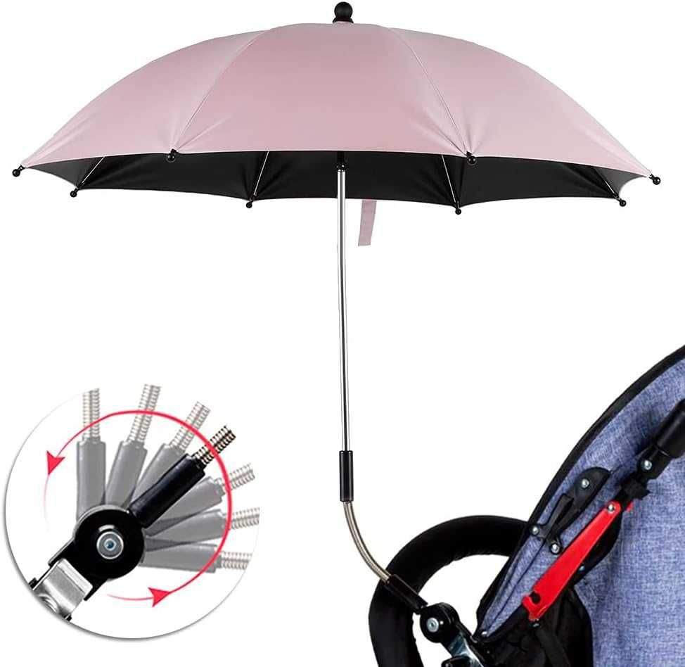 Uniwersalna parasol-ka UV 50+ do wózka pudrowy róż
