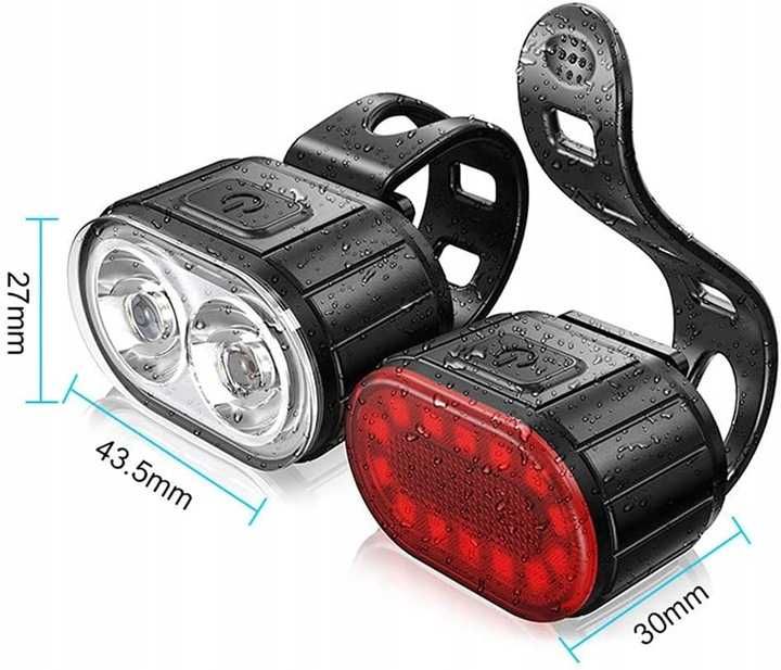 LAMPKI OŚWIETLENIE ROWEROWE LAMPKA przednia tylna usb led zestaw
