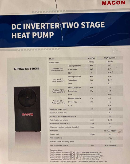 Pompa ciepła Macon Eko14ZA-BEH2N5 13,5 kW | NOWA | Super Oferta