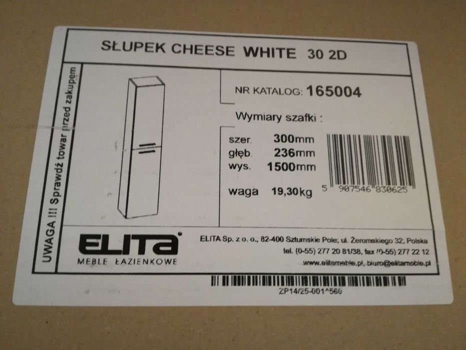 szafka łazienkowa słupek cheese white (elita)