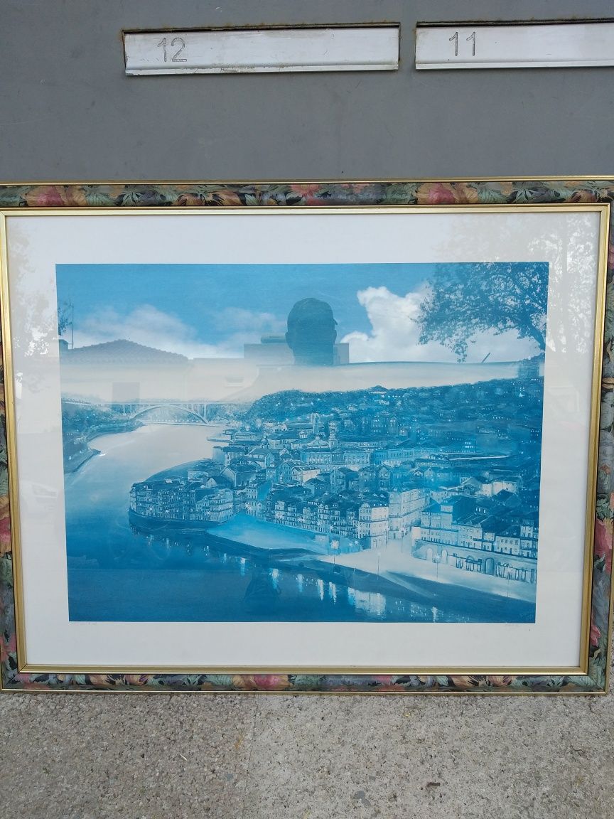 Quadro com vista da ribeira do porto com 95×75cm boa moldura e impecáv