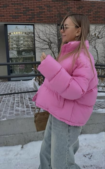 Пуховик, Жіноча зимова куртка, Теплий пуховик чорний, рожевий