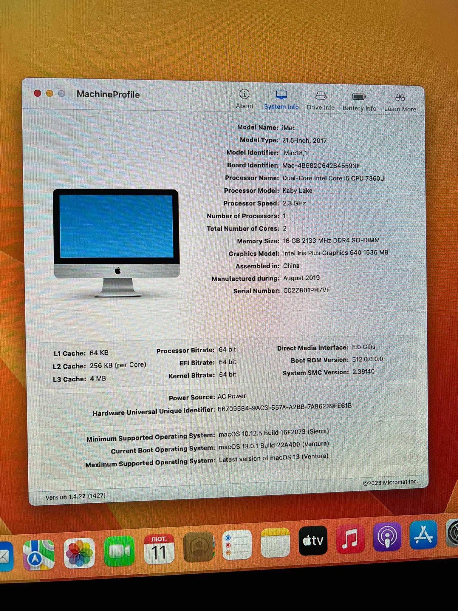 Apple iMac A1418 2017	i5-7360U/16GB/HDD 1TB Fusion Drive/21.5" FHD