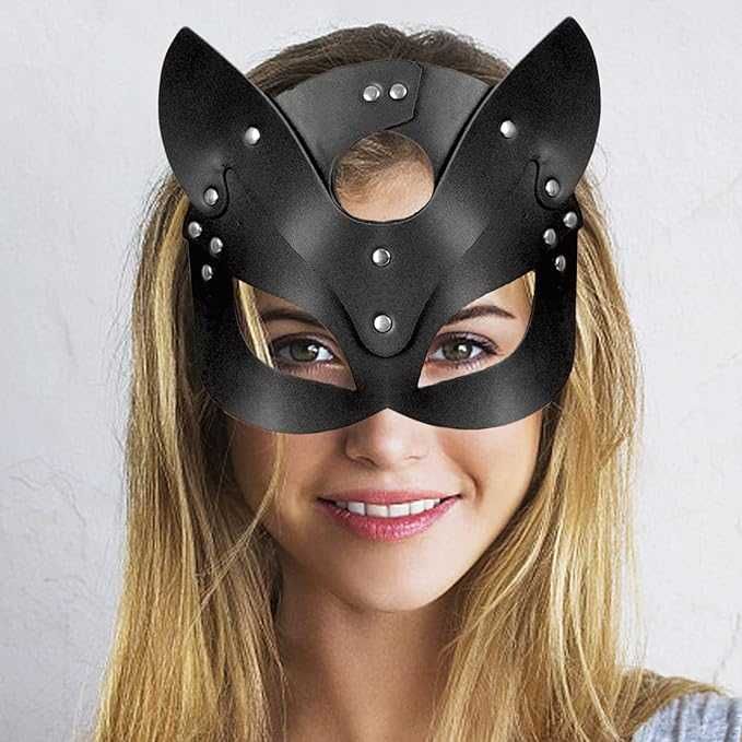 Maska Kota Kot Czarna na twarz głowę Przebranie skórzana Cosplay
