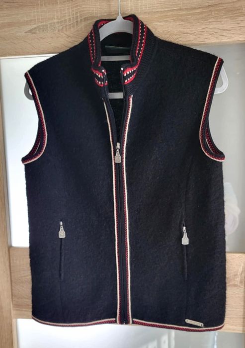 Hammerschmid czarna wełniana kamizelka bezrękawnik M 38 suwak stójka