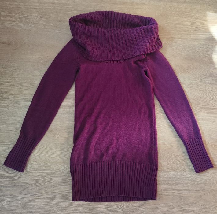 Sweter H&M tunika XS fiolet cudna golf