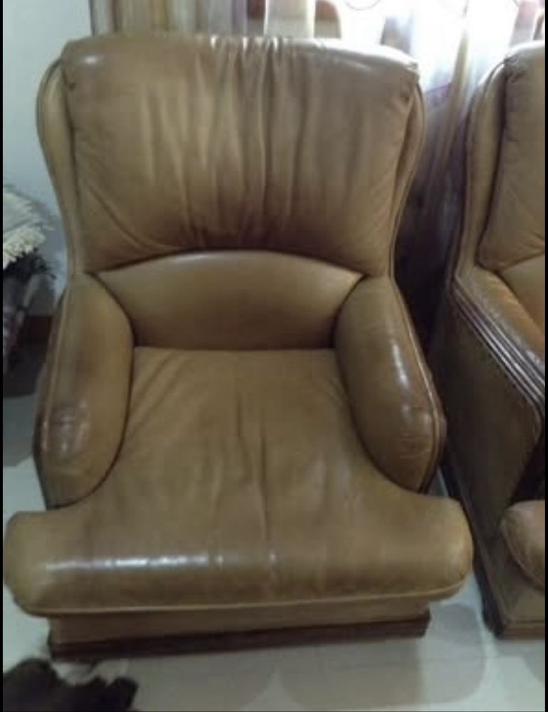 Conjunto de Sofá e 2 Poltronas em Pele de Búfalo