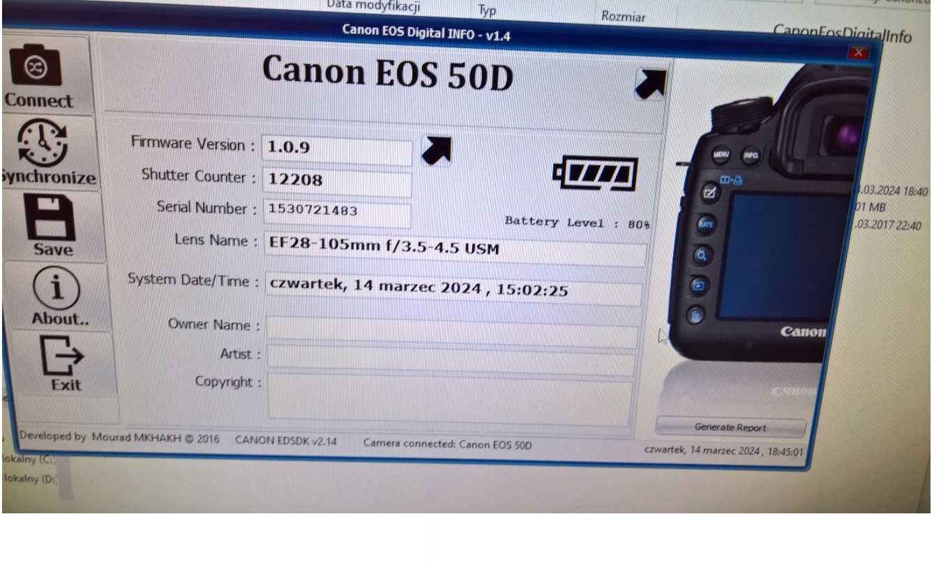 Lustrzanka Canon eos 50D korpus + obiektyw