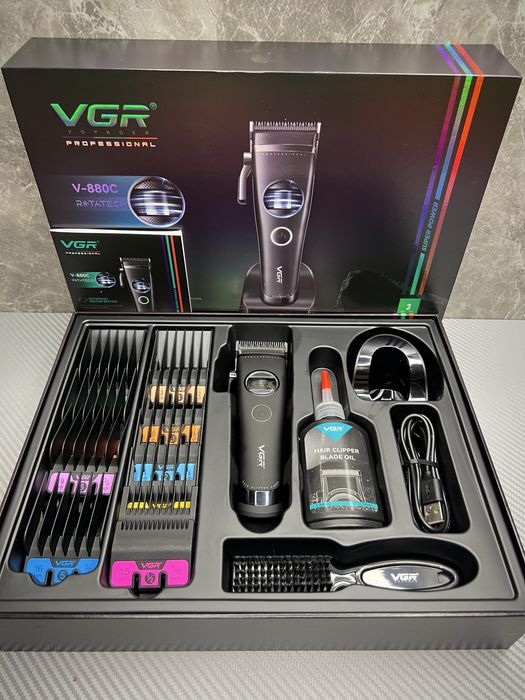 Машинка для стрижки VGR V-880C BLACK,11 насадок,LED|Док-Станція|