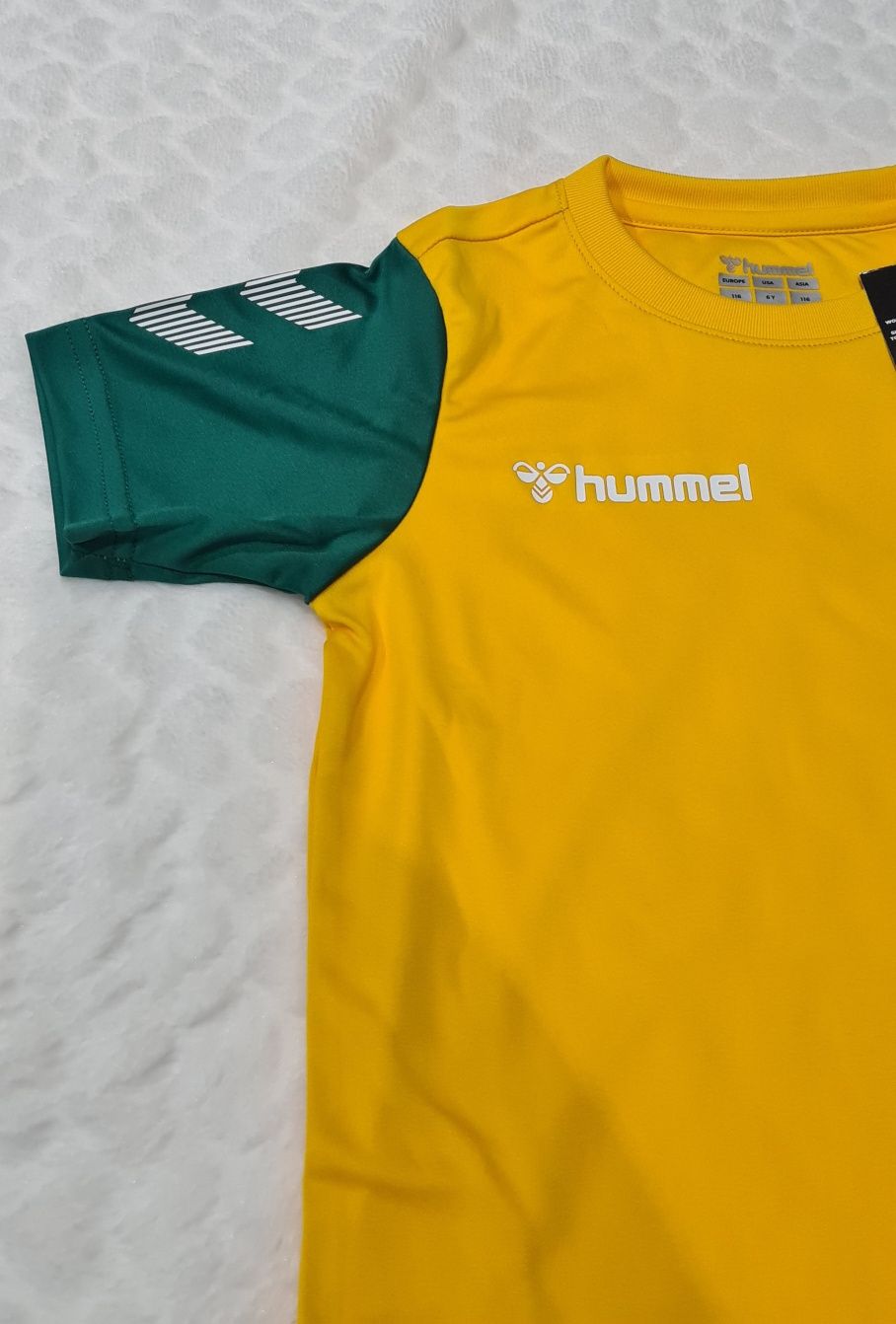 Dziecięca koszulka sportowa Hummel żółto zielona