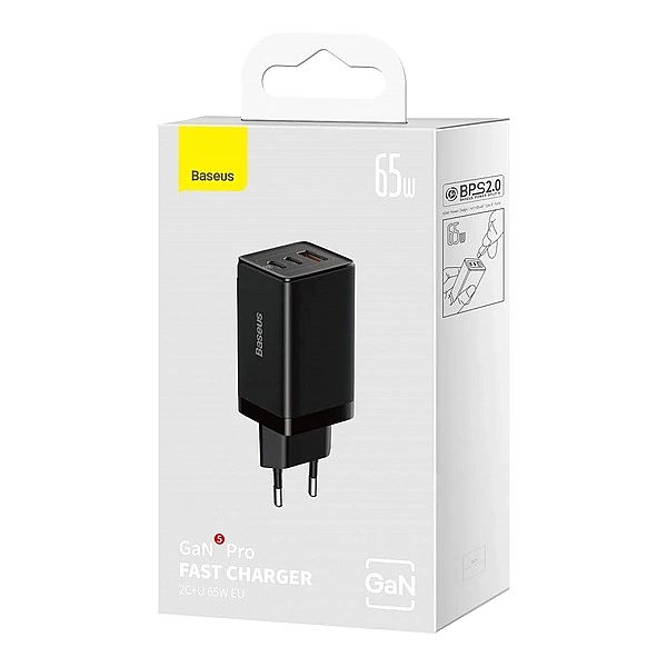 Szybka ładowarka sieciowa GaN 2xUSB C 1xUSB 65W Baseus GaN5 Pro + kabe