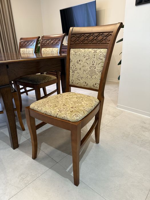 Komplet Stół Drewniany Rozkładany  + 6 krzeseł + komoda RTV