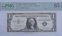 1 dolar 1957r.niebieska pieczęć z gwiazdką.Grading PMG65.