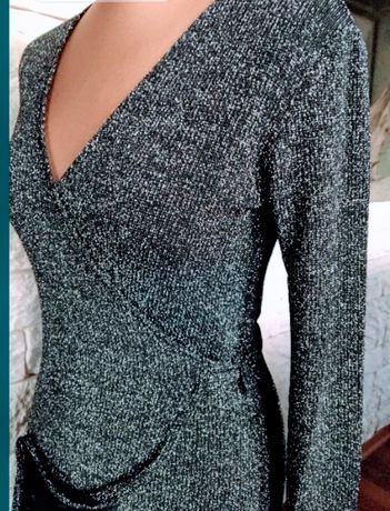 Tunika sukienka Reserved czarna srebrna uniwersalny rozmiar wiązana