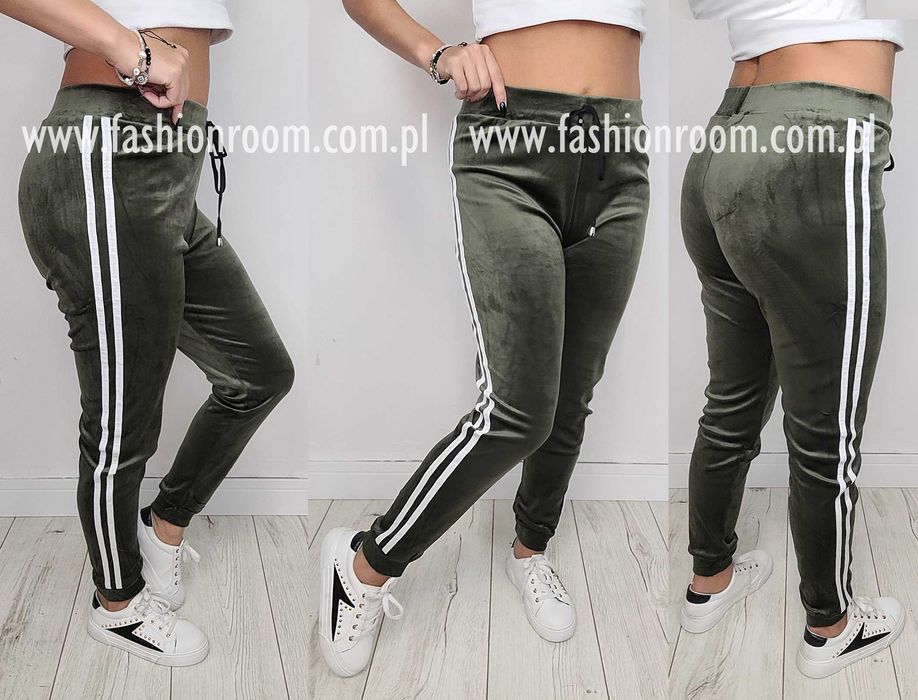 6 KOLORÓW S-XL SPODNIE dresowe WELUROWE lampasy dresy damskie TU L/XL