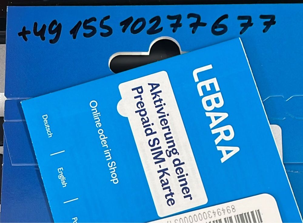 Lebara DE +49 Starter Karta SIM Card PrePaid Activ €6 na Start