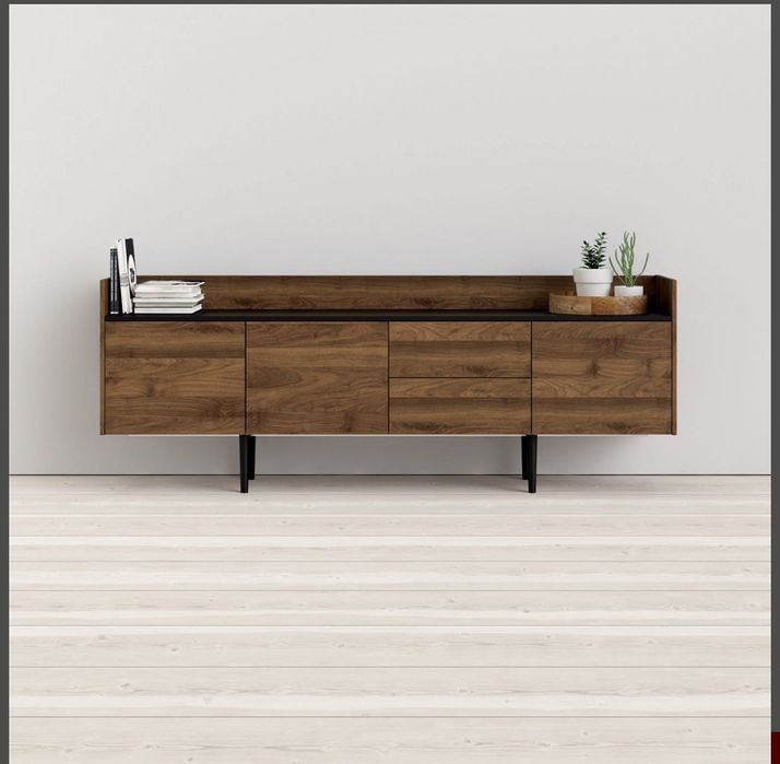 Móvel aparador em nogueira e preto - NOVO - muito espaço de arrumação