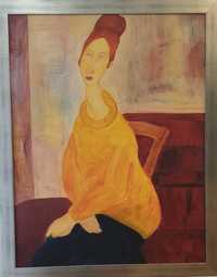 obraz olejny portret kobiety na krześle